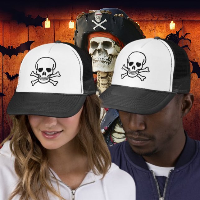 Schädel und Kreuzknochen Truckerkappe (Classic Skull and Crossbones Pirate Trucker Hat)