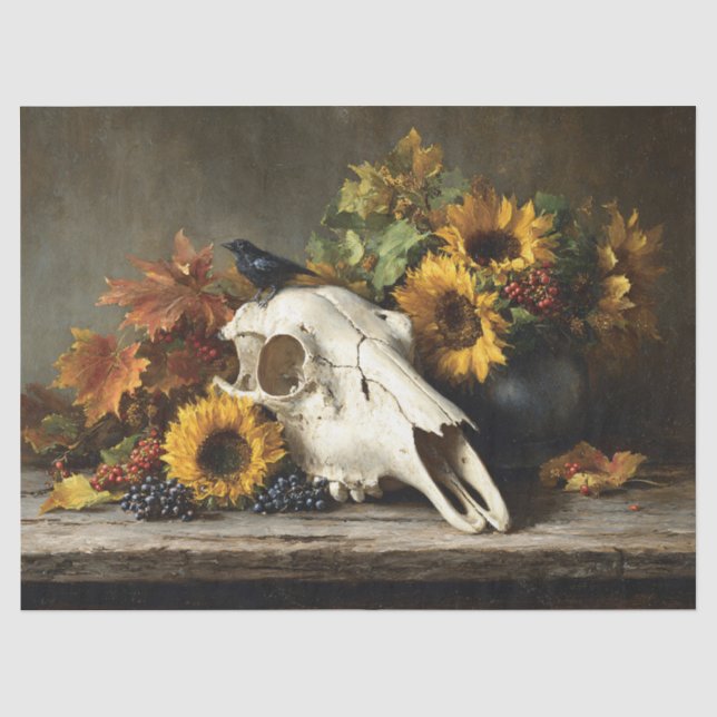 Schädel und Kruge Stillleben im Herbst Seidenpapier (Vorderseite)