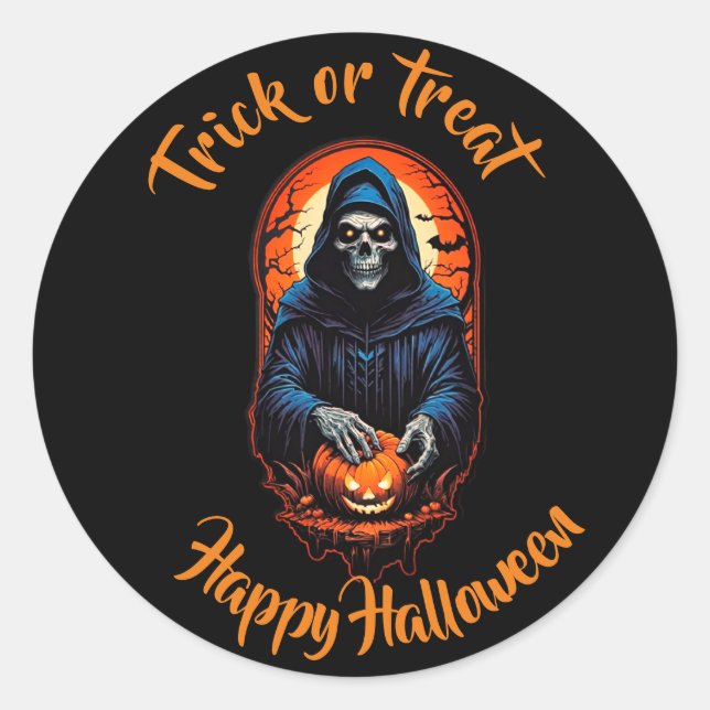 Schädel- und Kürbistrick oder zu Halloween Runder Aufkleber (Vorderseite)