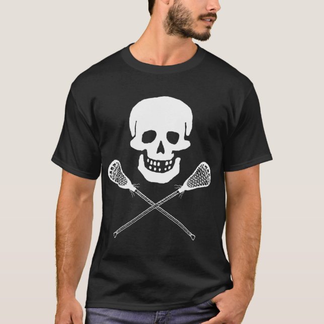 Schädel und Lacrosse-Stock-Dunkelheits-T - Shirt (Vorderseite)