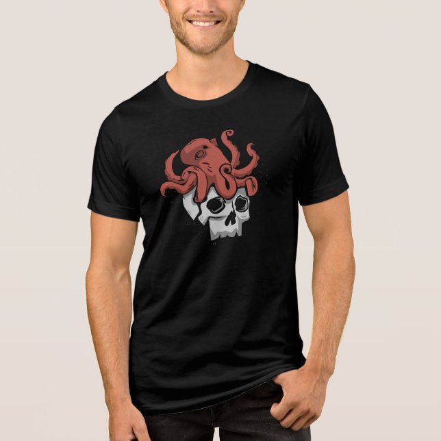 Schädel und Oktopus, Halloween Tri-Blend Shirt (Vorderseite)