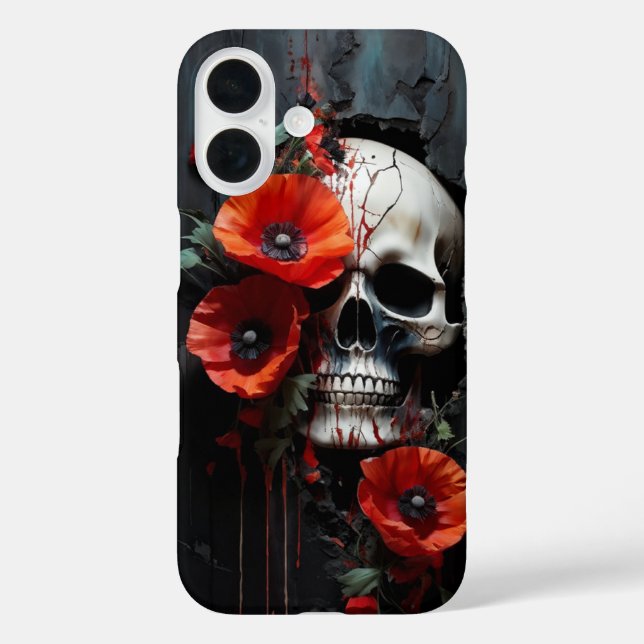Schädel und Pflaumen iPhone 16 Hülle (Rückseite)
