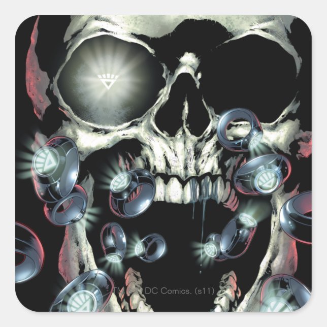 Schädel und Ringe - Farbe Quadratischer Aufkleber (Vorderseite)