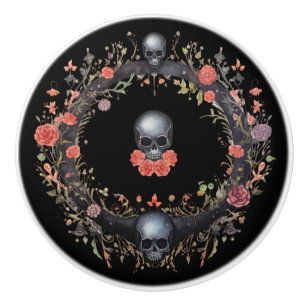 Schädel und rosa Blume Keramikknauf