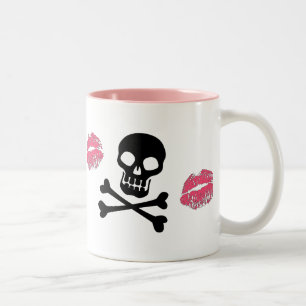 Schädel und Rosa-Küsse Zweifarbige Tasse