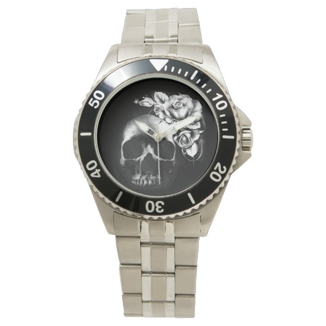 Schädel und Rose Armbanduhr (Vorderseite)