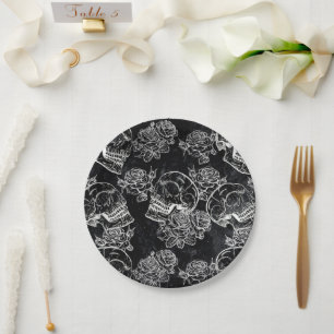 Schädel und Rose Funky Gothic Glam Grunge Pappteller