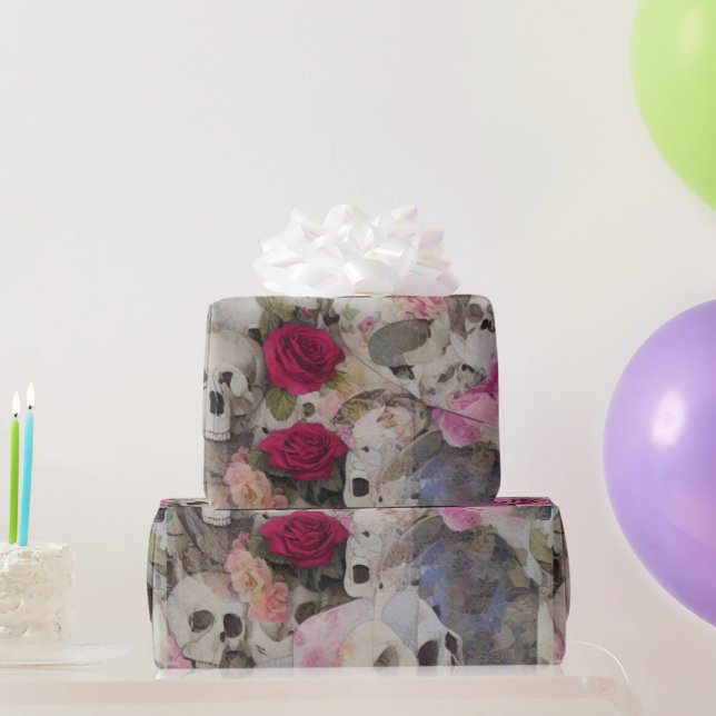 Schädel und Rose Geschenkpapier (Partygeschenke)
