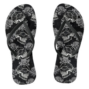 Schädel und Rose   Gothic Glam Funky Grunge Flip Flops