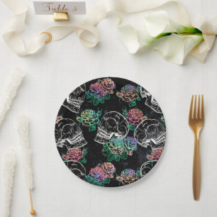 Schädel und Rose Gothic Glam Funky Grunge Pappteller