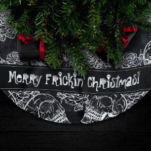 Schädel und Rose Gothic Glam Funky Grunge Polyester Weihnachtsbaumdecke