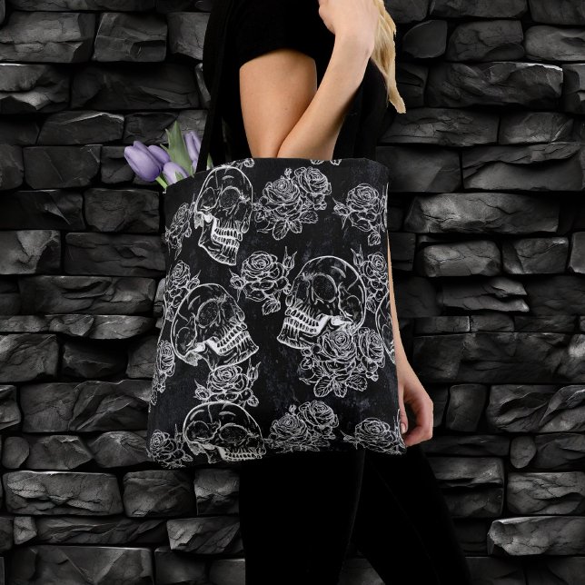 Schädel und Rose | Gothic Glam Funky Grunge Tasche (Von Creator hochgeladen)