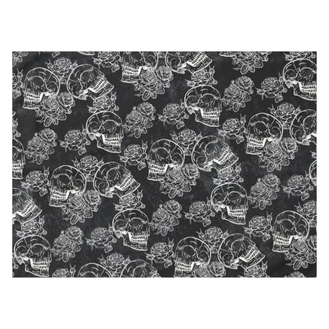 Schädel und Rose | Gothic Glam Funky Grunge Tischdecke (Vorderseite (Horizontal))