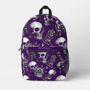 Schädel und Rose Lila Bedruckter Rucksack