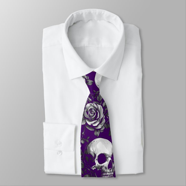 Schädel und Rose Lila Halloween Krawatte (Gebunden)