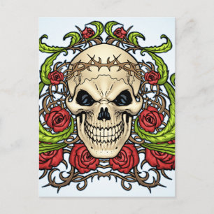 Schädel und Rose mit Kronen von Thorns von Al Rio Postkarte