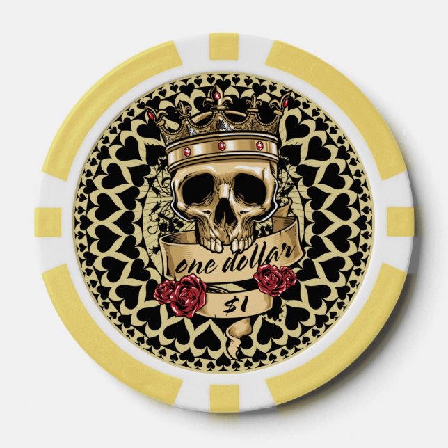 Schädel und Rose Poker Chip - $ 1 (Vorderseite)