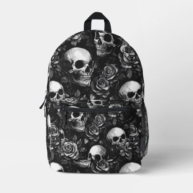 Schädel und Rose schwarz Bedruckter Rucksack (Vorderseite)
