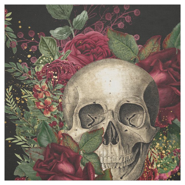 Schädel und Rose | Schwarz Stoff (Muster)