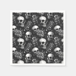 Schädel und Rose Schwarzes Halloween Serviette