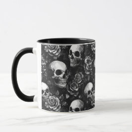 Schädel und Rose Schwarzes Halloween Tasse