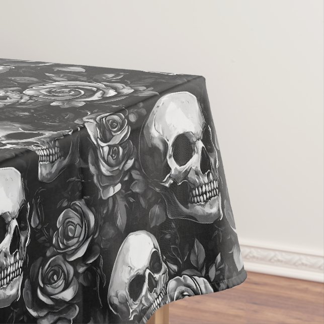 Schädel und Rose Schwarzes Halloween Tischdecke (Beispiel)