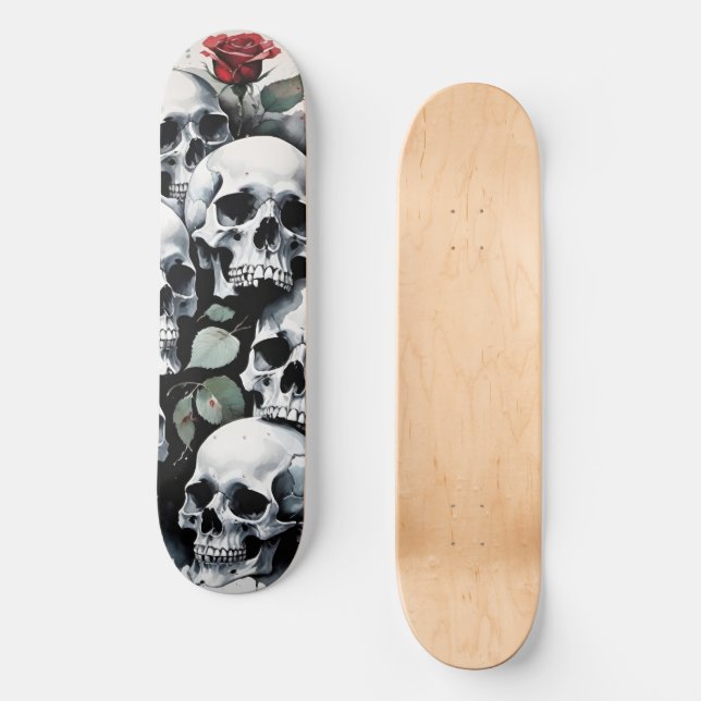Schädel und Rose Skateboard (Vorderseite)