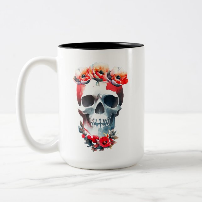 Schädel und Rose Zweifarbige Tasse (Links)
