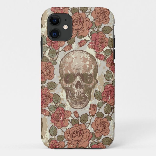 Schädel und Rosen Case-Mate iPhone Hülle (Rückseite)