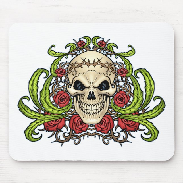 Schädel und Rosen mit Dornenkrone durch Al Rio Mousepad (Vorne)