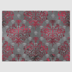 Schädel und rote Damaskus auf der Grau-Decoupage Seidenpapier