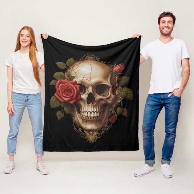 Schädel und rote Rosen Fleecedecke (Beispiel)