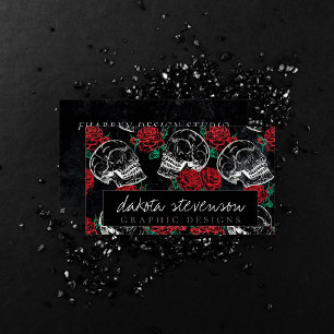 Schädel und Rote Rosen Modern Gothic Glam Brandi Visitenkarte