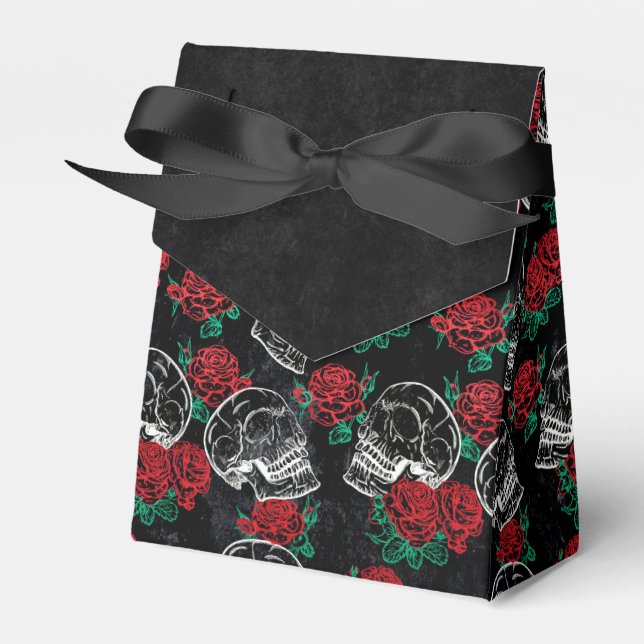 Schädel und Rote Rosen | Modern Gothic Glam Grunge Geschenkschachtel (Vorderseite)