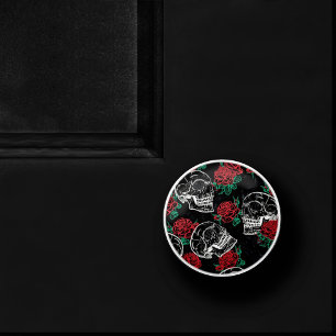 Schädel und Rote Rosen   Modern Gothic Glam Grunge Keramikknauf