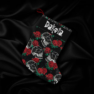 Schädel und Rote Rosen   Modern Gothic Glam Grunge Kleiner Weihnachtsstrumpf