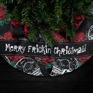 Schädel und Rote Rosen Modern Gothic Glam Grunge Polyester Weihnachtsbaumdecke