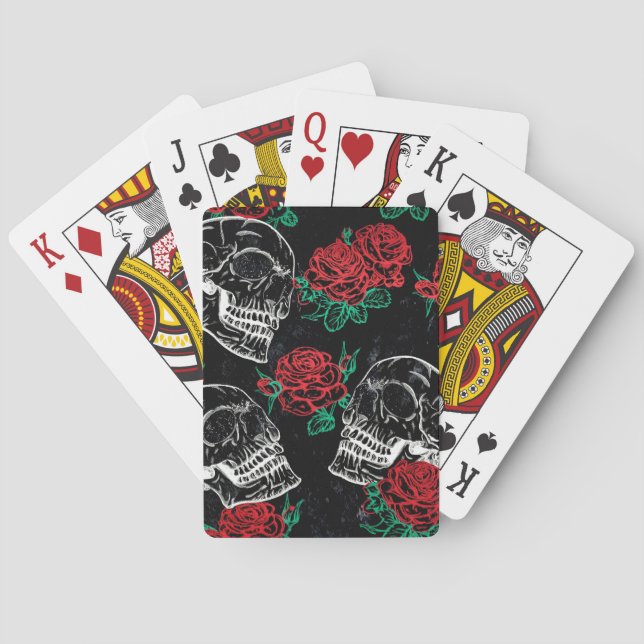 Schädel und Rote Rosen | Modern Gothic Glam Grunge Spielkarten (Rückseite)