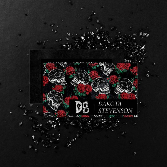 Schädel und Rote Rosen | Modern Gothic Glam Monogr Visitenkarte (Von Creator hochgeladen)