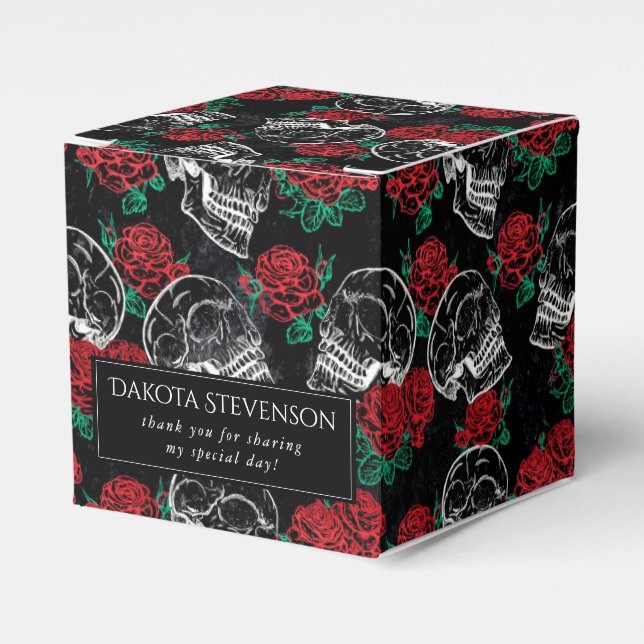 Schädel und Rote Rosen | Moderne Gotik Danke Geschenkschachtel (Vorderseite)