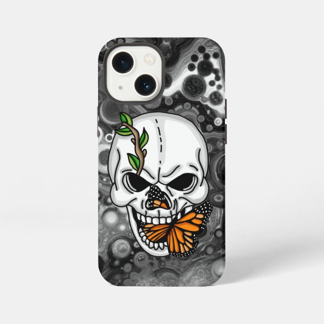 Schädel und Schmetterling Digitalkunst iPhone 13 Mini Hülle (Rückseite)