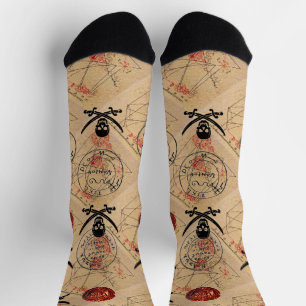 SCHÄDEL UND SCHWERTER ,PIRATENSCHATZKARTE PERGAMEN SOCKEN