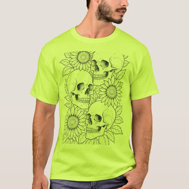 Schädel und Sonnenblumen T-Shirt (Vorderseite)