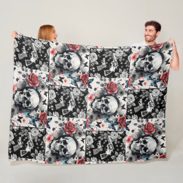 Schädel und Vintage Revolver Fleecedecke