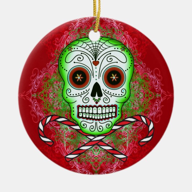 Schädel und Zuckerstange-Verzierung Keramikornament (Vorne)