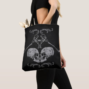 "Schädel verliebt" Vintage Skelette Schwarz Tasche