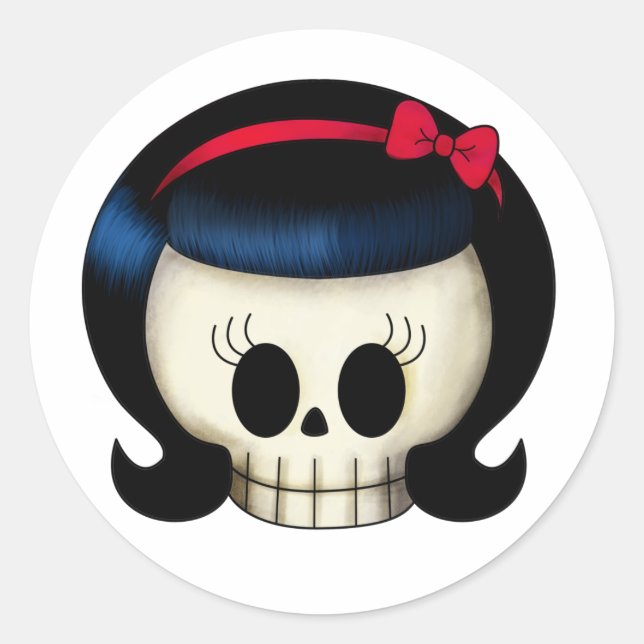 Schädel von Rockabilly Girl Runder Aufkleber (Vorderseite)