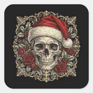 Schädel-Weihnachtsmann-Aufkleber — Gothic Weihnach Quadratischer Aufkleber