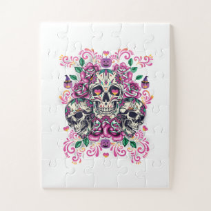 Schädelblume, Skelett Aquarellfarbe Rosa, Hallowee