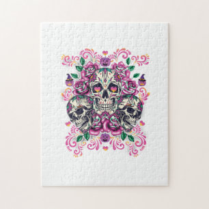 Schädelblume, Skelett Aquarellfarbe Rosa, Hallowee